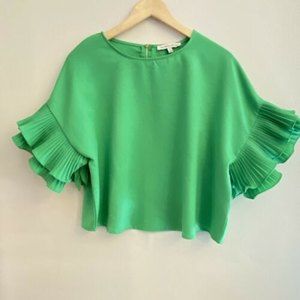Love Letter Collection, Women's size‎ small Green Blouse,  Short, Ruffle sleeve